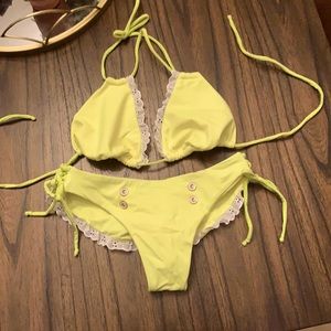 Custom Neon Yellow Bikini with white ruffle